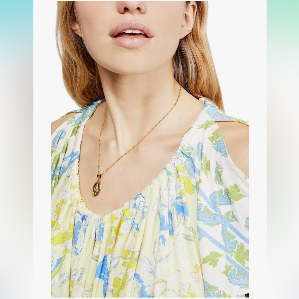 🌼 Free People Baja Babe Yellow Floral Cold Shoulder Flowy Top🌼 - Picture 6 of 12